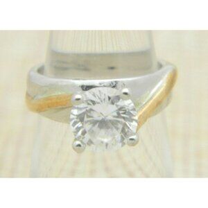 RSC Clear Goshenite Solitaire Silver Gold Tone Ring Size 5.25